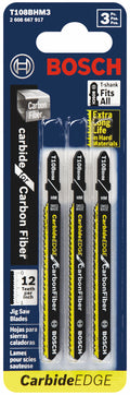 BOSCH T108BHM3 3 pc. 3-5/8 In. 12 TPI Carbide Edge for Carbon Fiber T-Shank Jig Saw Blades